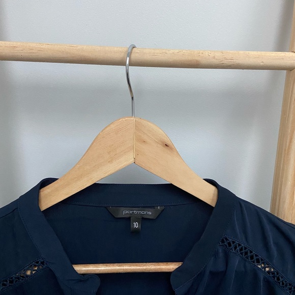 Portmans Short Sleeve Navy Blue Button Up Shirt Work Blouse Corporate Top Sz 10 - Picture 3 of 4